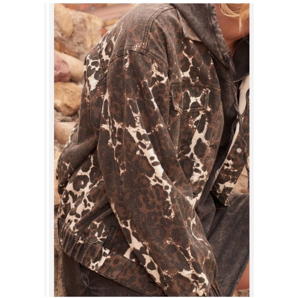 Promesa Concrete Jungle Leopard Print Denim Jacket size L NEW - Picture 2 of 14